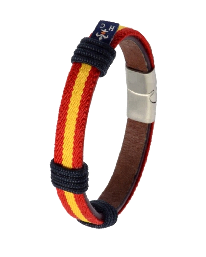 Pulsera Hispania para hombre modelo Wake up fabricada en nylon e hilo náutico en colores rojo y amarillo formando la bandera de 