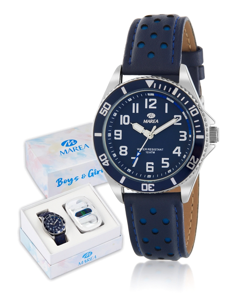 Movimiento japonés: 3 agujas.
Diámetro Caja: 36 mm.
Material Caja: Acero con bisel color azul oscuro.
Material Brazalete: Pie