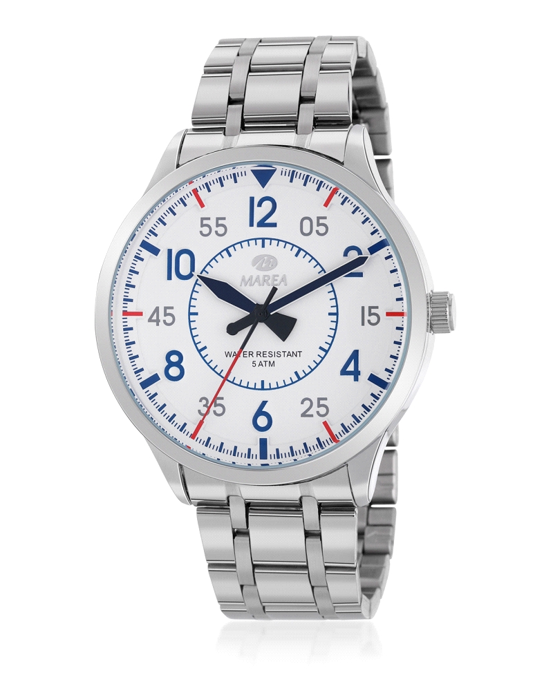 Movimiento japonés: 3 agujas.
Diámetro Caja: 44 mm.
Material Caja: Metal.
Material Brazalete: Acero.
Esfera: Color blanco co