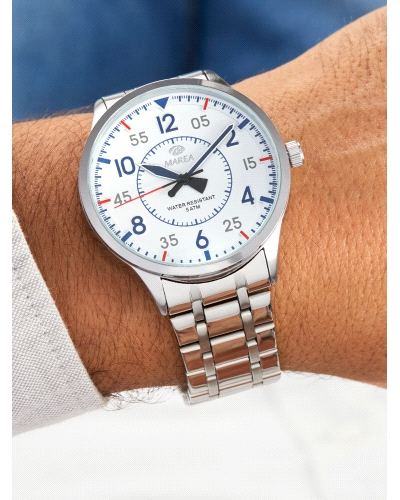 Movimiento japonés: 3 agujas.
Diámetro Caja: 44 mm.
Material Caja: Metal.
Material Brazalete: Acero.
Esfera: Color blanco co