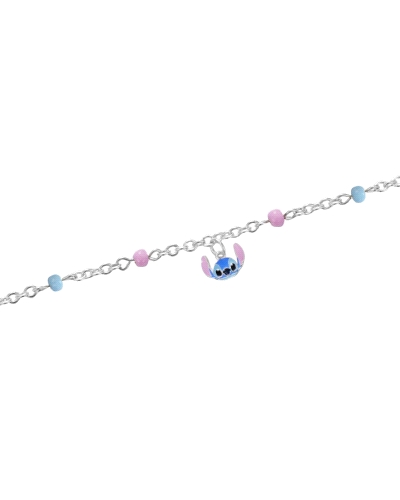 Esta pulsera de plata inspirada en Disney Lilo & Stitch es un accesorio lleno de encanto y color. Con pequeñas bolitas rosas y a