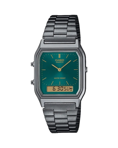 La clásica combinación analógica-digital en tonos hermosos. Con una esfera iridiscente que proporciona un toque de color y elega