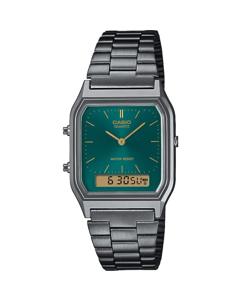 La clásica combinación analógica-digital en tonos hermosos. Con una esfera iridiscente que proporciona un toque de color y elega