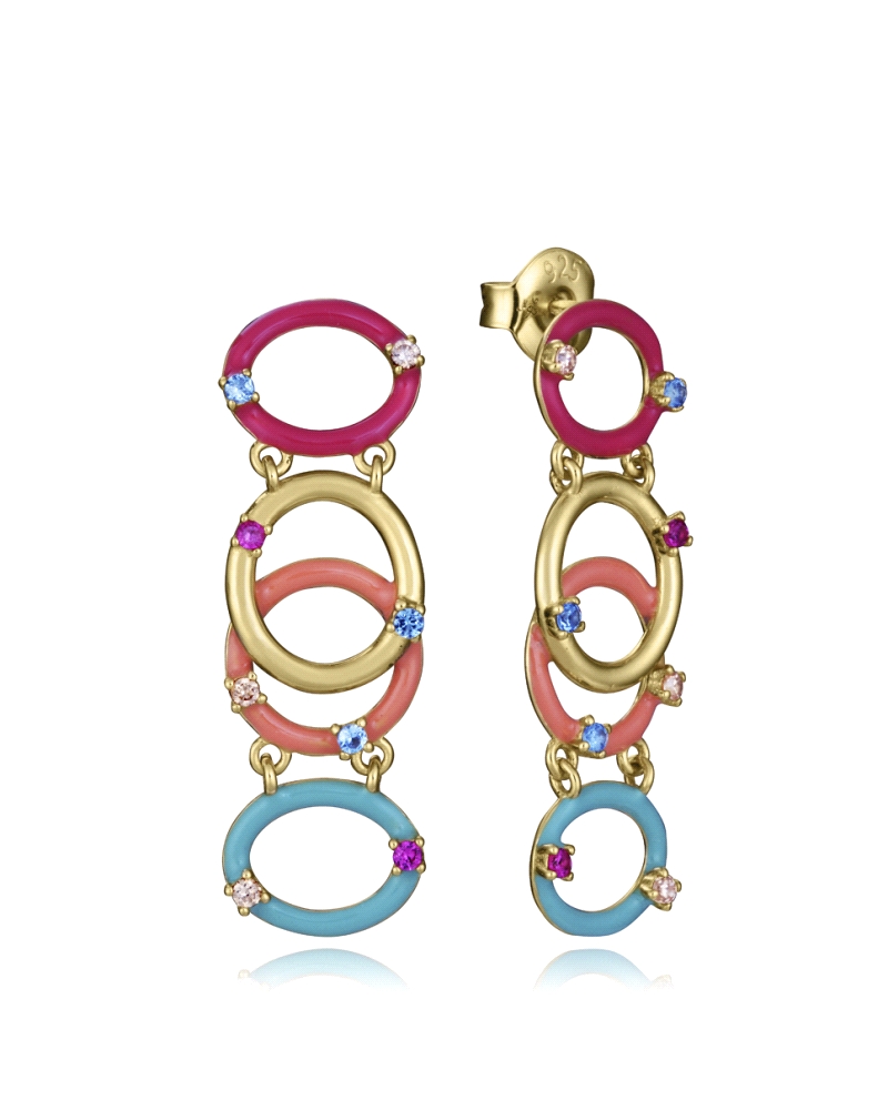 La combinación perfecta de color y elegancia se refleja en estos pendientes de plata de primera ley con baño de oro. Los círculo