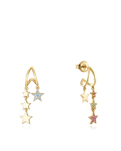 Descubre la sofisticación con nuestros pendientes de plata de ley con baño de oro y estrellas de colores. Perfecto para añadir u