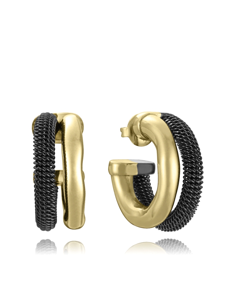 Pendientes de Viceroy de acero criolla doble de la colección de Laura Escanes, combinan un acabado liso con brillo en Ip dorado 