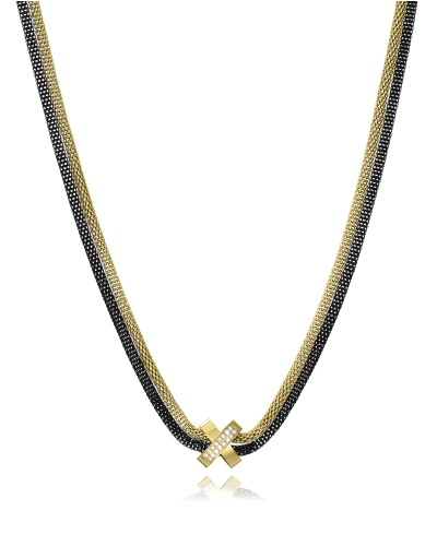 El collar Viceroy 75412C01010 en acero con acabado IP dorado y negro presenta doble esterilla redonda y X central con circonitas