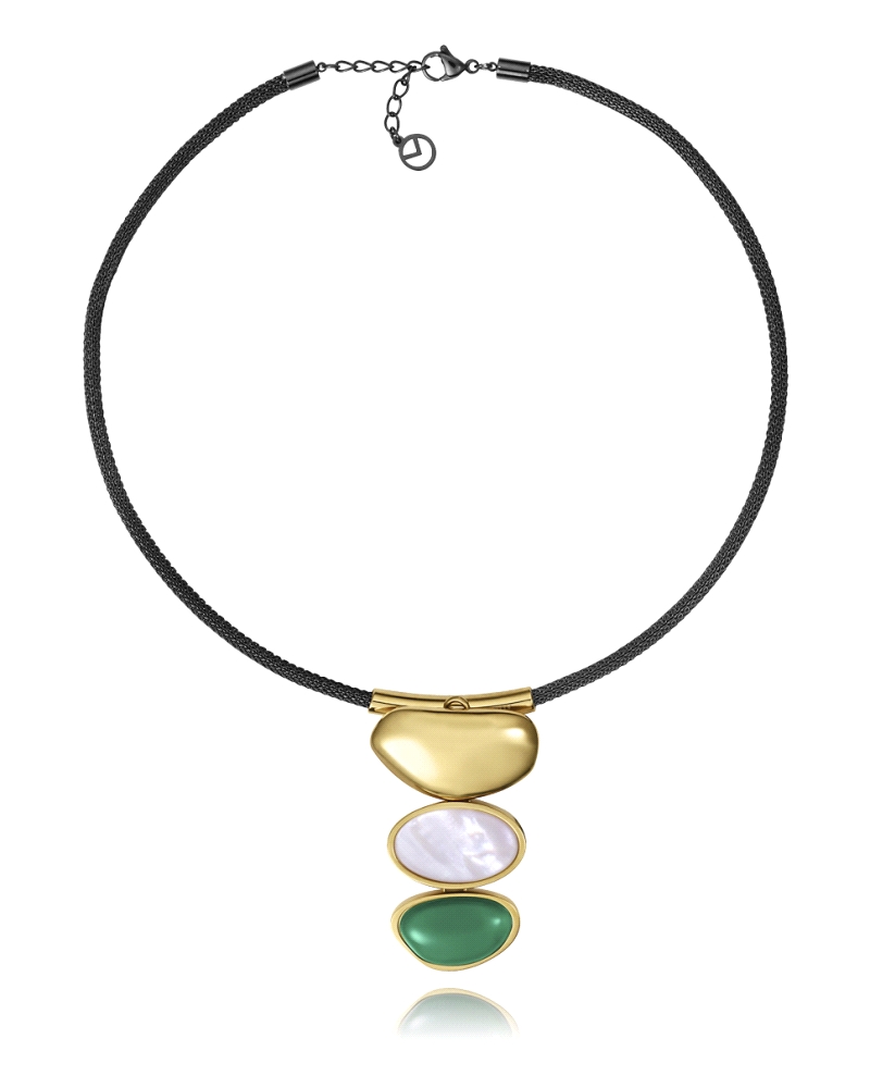 Collar Viceroy de acero Ip negro y dorado, con un colgante de madre perla y una piedra natural desmontable, que añaden un toque 