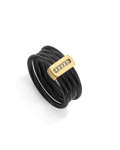 Anillo de Viceroy de acero con acabados IP negro y dorado , presenta múltiples cables unidos por una barra central, creando un e