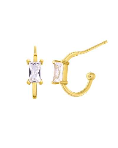 Pendientes aro baguette de plata de ley 925 bañada en oro de 18k con circonitas. Cierre de presión. Baguette de 6 mm. Diseño ele