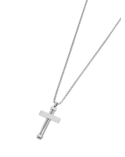 Cadena de acero con cruz colgante, un diseño elegante y atemporal ideal para el día a día. Cuenta con una cadena de 50 + 5 cm y 