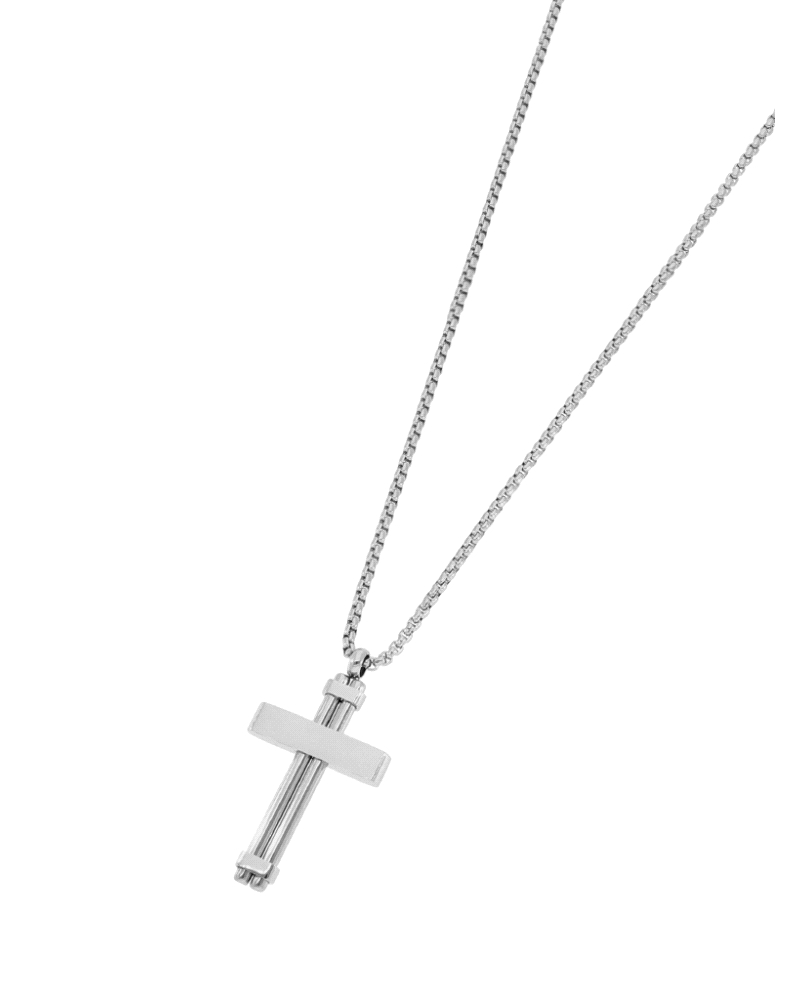 Cadena de acero con cruz colgante, un diseño elegante y atemporal ideal para el día a día. Cuenta con una cadena de 50 + 5 cm y 