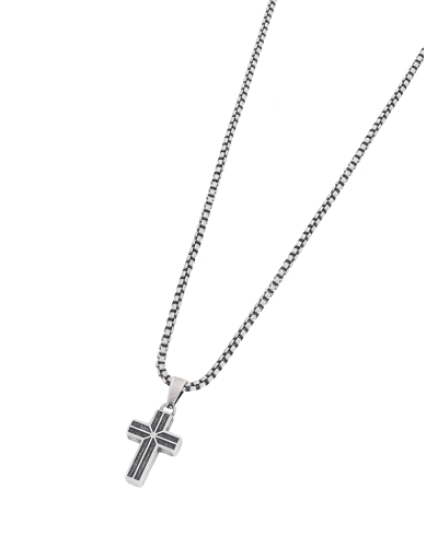 Está elaborado en acero inoxidable de alta calidad con acabado pulido, con cadena de eslabón fino y colgante de cruz de líneas r