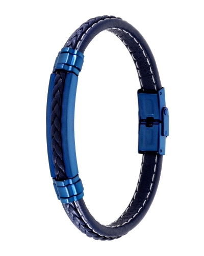 Pulsera de Marea de acero inoxidable de color azul con cuero azul. El material de la caja es de piel/cuero. Diámetro de la caja: