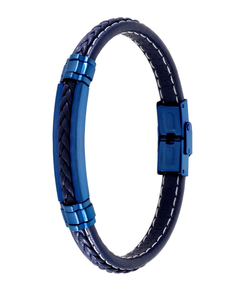 Pulsera de Marea de acero inoxidable de color azul con cuero azul. El material de la caja es de piel/cuero. Diámetro de la caja: