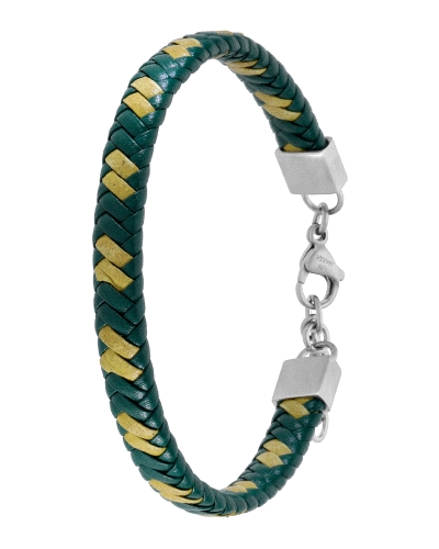 Pulsera de Marea de piel trenzada de color verde oscuro con toques de color en lima. Medida: 22 + 3cm.