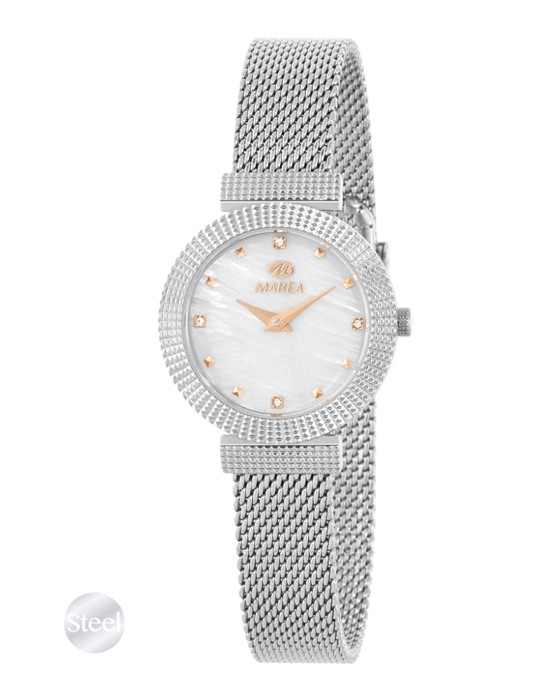 Reloj Marea para mujer fabricado en acero inoxidable plateado. Estamos ante un reloj lleno de elegancia compuesto por caja de 36