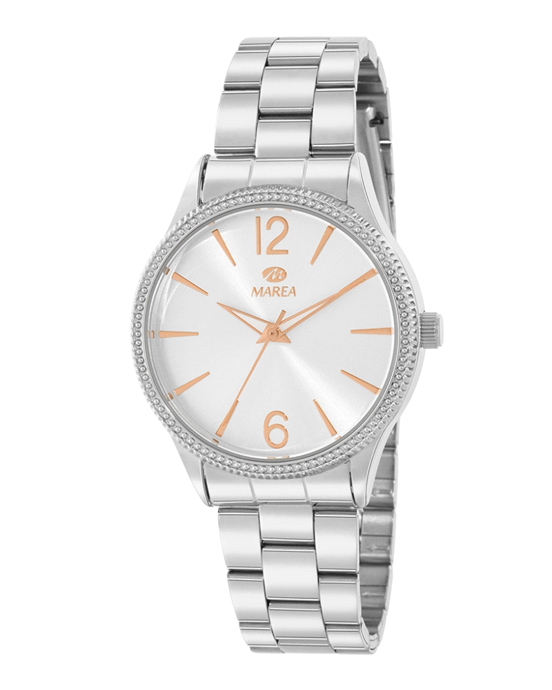 Reloj Marea B41413/1 Mujer con caja redonda de 36 mm y brazalete de acero plateado que envuelve la muñeca con un brillo limpio y