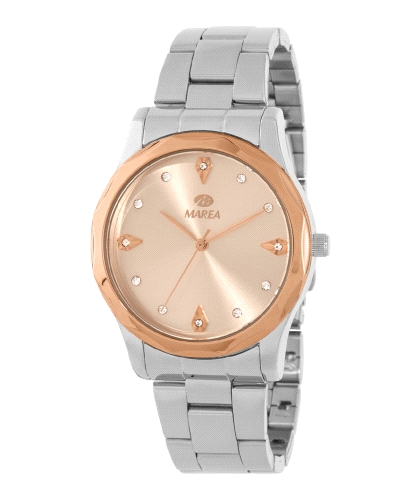Reloj Marea Mujer B41441/2 con caja de acero, bisel rose y brazalete de acero inoxidable. Esfera rosada, movimiento quartz y cie