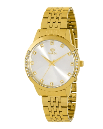 Reloj Marea Mujer B41440/6 con caja y brazalete de acero dorado, esfera plateada y bisel dorado. Movimiento quartz y cierre desp