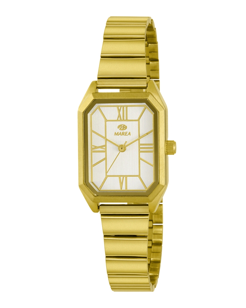 Reloj de la marca Marea de mujer, 3 agujas con esfera rectangular con bisel y un diámetro de caja de 28x30 mm. Tapa a presión y 