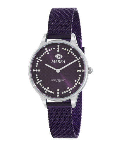 Reloj analógico de Marea de mujer B54233 5 con malla milanesa de acero y esfera burdeos con circonitas. Con movimiento japonés d