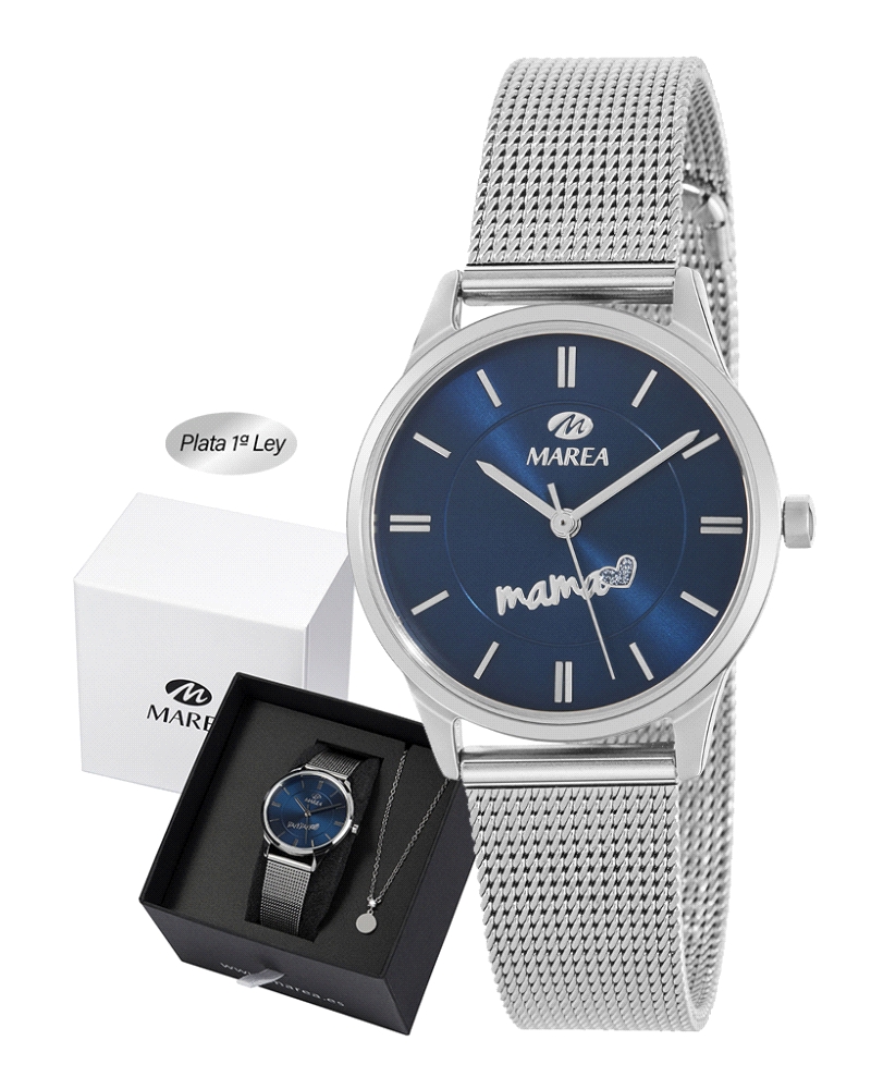 Reloj Marea Mujer B54210/10 con caja de acero y brazalete de malla. Esfera azul, movimiento quartz y cierre corredizo. Incluye c
