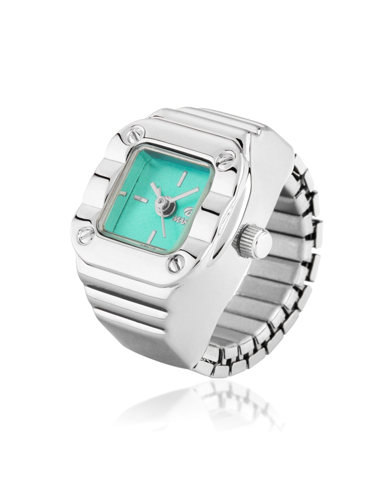 El Reloj Anillo Marea B41410/2 combina un diseño cuadrado moderno con una vibrante esfera verde y acabado plateado. Fabricado en