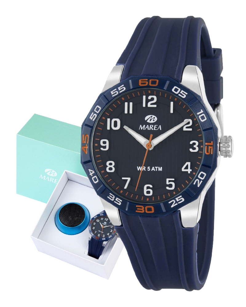 Reloj para niño, analógico con caja en metal antialérgico color plata y esfera azul oscuro con bisel rotulado azul con detalles 