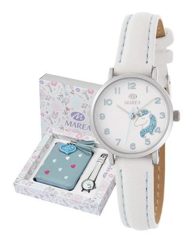 Reloj Marea para niña, ideal para regalo de comunión fabricado en acero inoxidable y piel en color blanco. Se trata de un origin