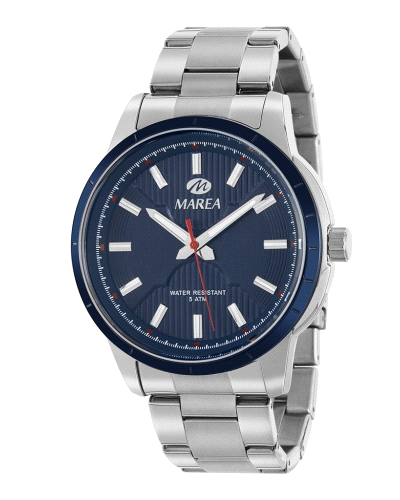Reloj Marea Hombre B54239/7 con caja y brazalete de acero inoxidable, bisel azul y esfera azul. Cristal mineral y movimiento qua