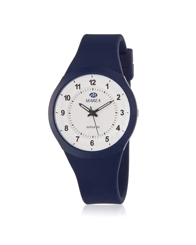 Reloj de hombre con movimiento japonés de 3 agujas, caja de 40 mm en plástico azul oscuro y correa de silicona a juego. Esfera b
