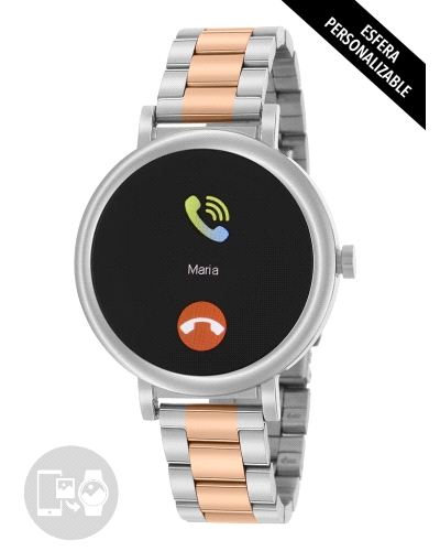 Smartwatch con pantalla de 1,09”, caja de 40 mm en acero bicolor acero/rosegold y batería de 190 mAh con hasta 2 días de autonom