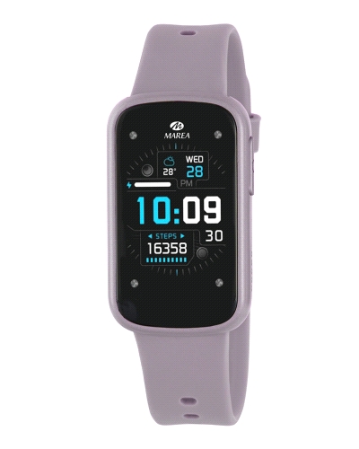 Smartband con pantalla táctil de 1,47” y resolución 1729x320 px. Batería de 155 mAh con hasta 3 días de autonomía. Caja de plást