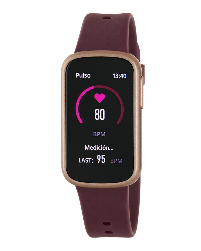 Smartband con pantalla táctil de 1,47” y resolución 1729x320 px. Batería de 155 mAh con hasta 3 días de autonomía. Caja de plást