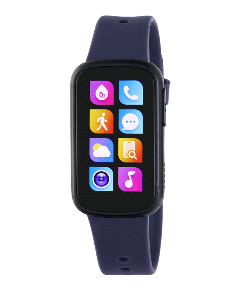 Smartband con pantalla táctil de 1,47” y resolución 1729x320 px. Batería de 155 mAh con hasta 3 días de autonomía. Caja de plást