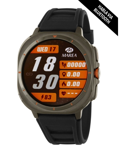 Smartwatch con pantalla táctil de 1,45”, caja de metal de 47 mm y batería de 300 mAh con hasta 5 días de autonomía. Brazalete de