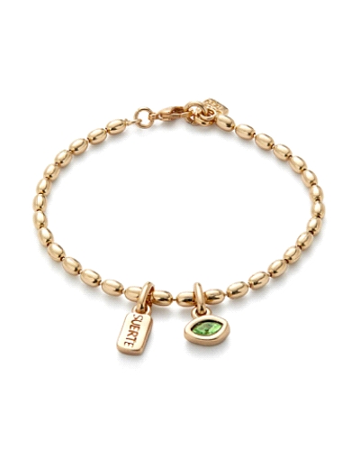 UNOde50 Pulsera PUL2569VRDORO0M presenta un diseño de cadena con un pequeño colgante y un cristal verde facetado. Elaborada en a