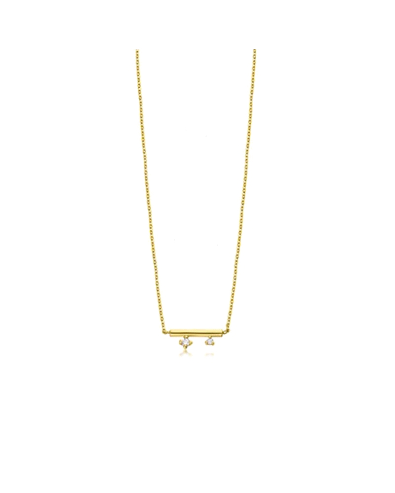 Gargantilla Lecarré fabricada en oro 750 amarillo. Motivo con forma de barra de 12mm de largo decorado con 2 diamantes talla bri