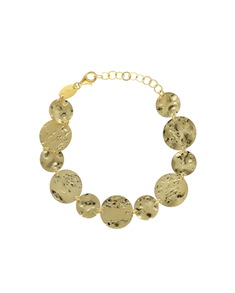 Pulsera Victoria Cruz para mujer de la colección Ghana fabricada en plata bañada en oro compuesta por círculos con textura. Su c