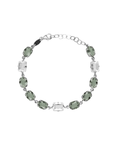 Pulsera con cristal de Plata de Ley bañada en Rodio en forma de oval. Tamaño del cristal rectángulo 0,8cm x 0,6cm, oval 0,8cm x 