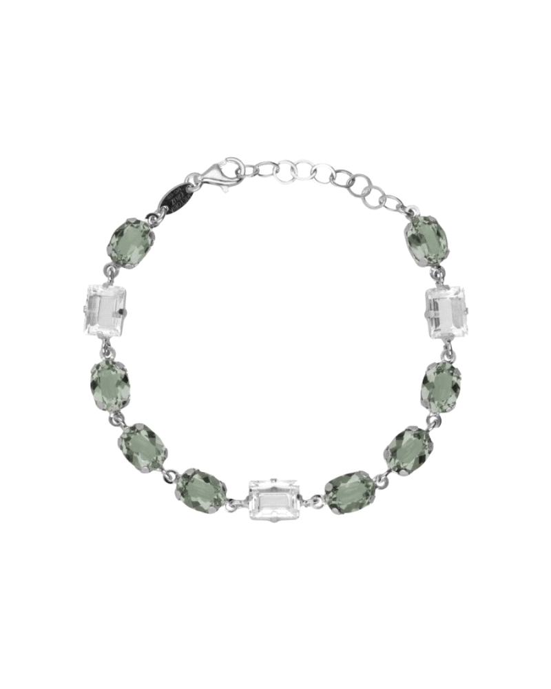 Pulsera con cristal de Plata de Ley bañada en Rodio en forma de oval. Tamaño del cristal rectángulo 0,8cm x 0,6cm, oval 0,8cm x 