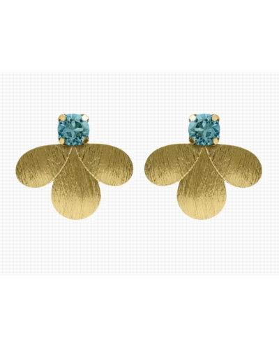 Pendientes de botón de Plata de Ley bañada en Oro de 18kt con cristal azul. Tamaño motivo: 1,5cm x 1,7cm con forma de gota y cie