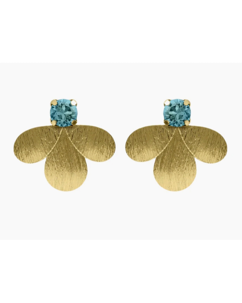 Pendientes de botón de Plata de Ley bañada en Oro de 18kt con cristal azul. Tamaño motivo: 1,5cm x 1,7cm con forma de gota y cie