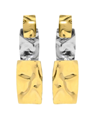 Pendientes largos de Plata de Ley bañada en Oro de 18kt y Rodio. Tamaño motivo: 3,8cm x 1,2cm con forma de rectángulos en textur