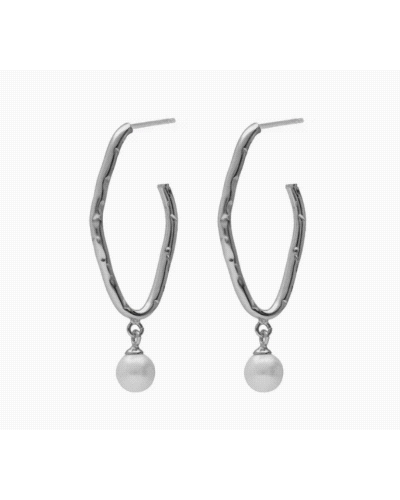 Pendientes de aro con perla de plata de ley. Tamaño del motivo de 4x1,5cm de la colección Radiance.