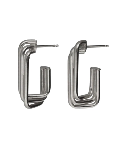 Pendientes de aro de Plata de Ley. Tamaño del motivo de 2cm x 1,2cm x 0,6cm en forma de rectángulo con cierre de tuerca a presió