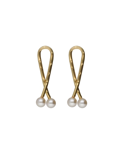 Pendientes Largos Victoria Cruz para mujer, modelo Sera fabricados en plata bañada en oro amarillo en forma de lazos acabados su