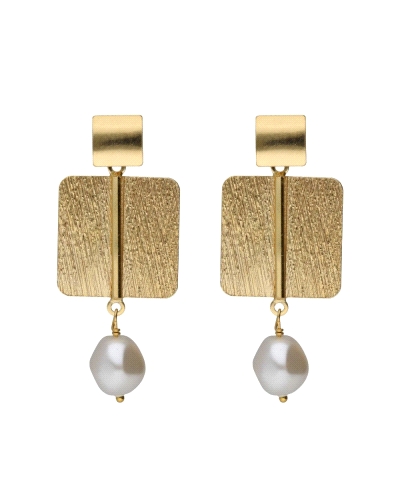 Pendientes largos con perla barroca de Plata de Ley en forma de cuadrado. Tamaño del cristal 8mm, con cierre de tuerca a presión