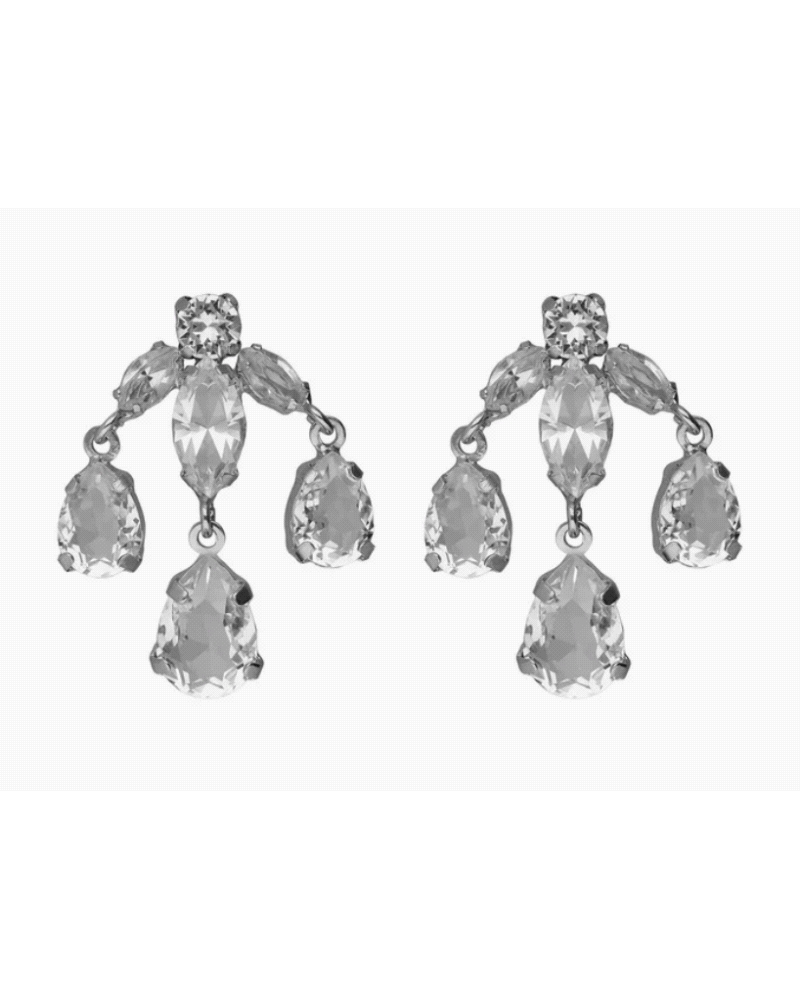 Pendientes largos con cristales blancos de Plata de Ley bañados en Rodio con cierre de tuerca a presión de la colección Lieve.